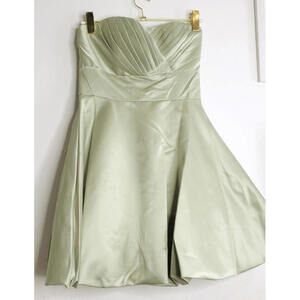 Sage Strapless Sweetheart Pleated Mini Formal Tiana Dress - Medium